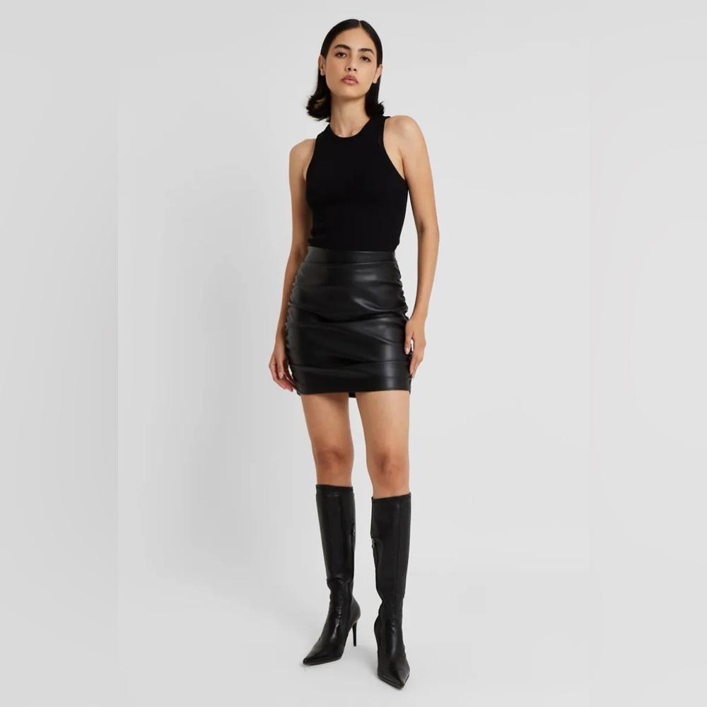 NWT - Because of Alice Ruched Vegan Leather Mini Skirt in Black - Size M